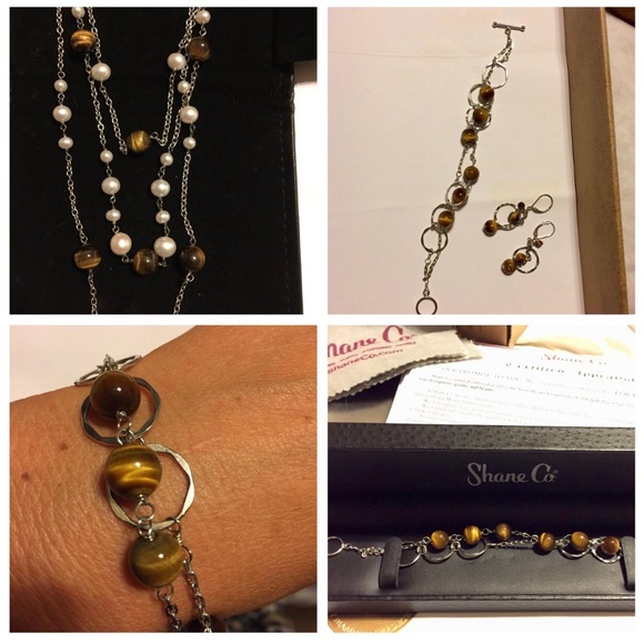 REDUCED ⬇️ Shane Co Tiger Eye/freshwater pearl set - Picture 1 of 3